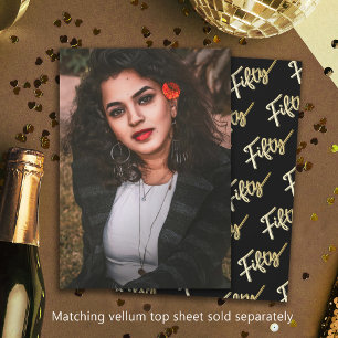 Convites 50 Foto de aniversário, 50, e fundo preto de ouro