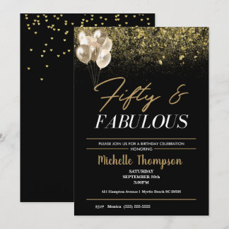 Convites 50 mulheres e Dourado aniversário fabuloso