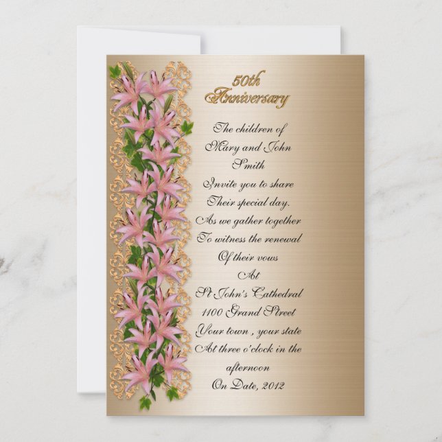 Convites 50.o aniversário da renovação da viveiros e lírios (Frente)