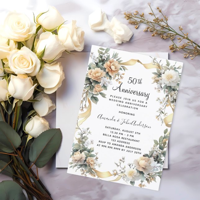 Convites 50.o aniversário de casamento - florais amarelos - (Criador carregado)