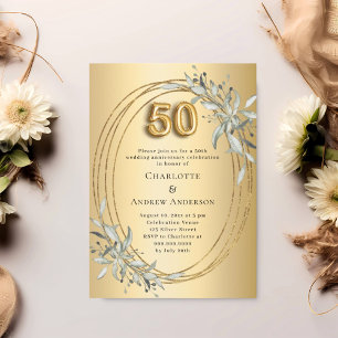 Convites 50.o aniversário de casamento - vegetação dourada