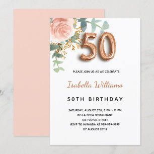 Convites 50.o aniversário de ouro floral rosa eucalipto ver