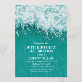 Convites 50.o Aniversário Praia Onda Turquesa Oceano Náutic