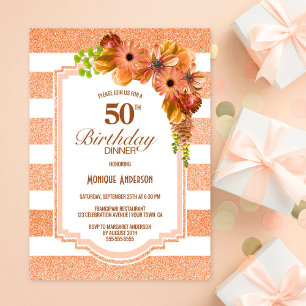 Convites 50.o Janto de Apricot Striped Floral Party