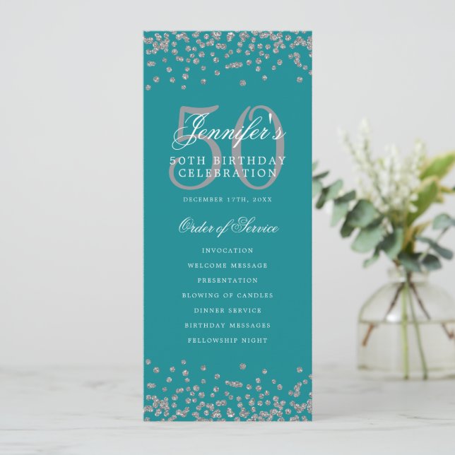 Convites 50 Obrigado do Programa de Aniversário U Turquesa  (Em pé/Frente)