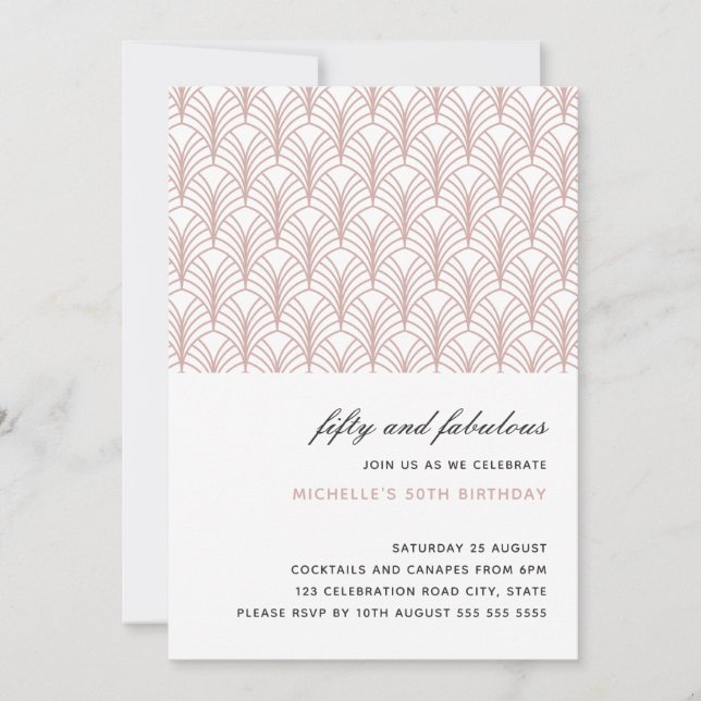 Convites 50 rosa e 50 anos fabulosos de Art Deco (Frente)