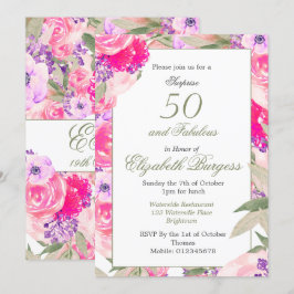 Convites 50 Rosa Floral Rosa Fabuloso Aniversário