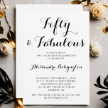 Convites 50 tipografia minimalista simples preta branca fab<br><div class="desc">Tema de aniversário "50 e Fabuloso" querido para esse marco importante. Design de convite elegante, limpo e simples. Fundo branco com caligrafia preta manuscrita e tipografia minimalista preta. Design versátil, adequado para todas as estações e quase todos os tipos de locais. Aspecto atemporal, abordagem casual, fácil de personalizar conforme o...</div>