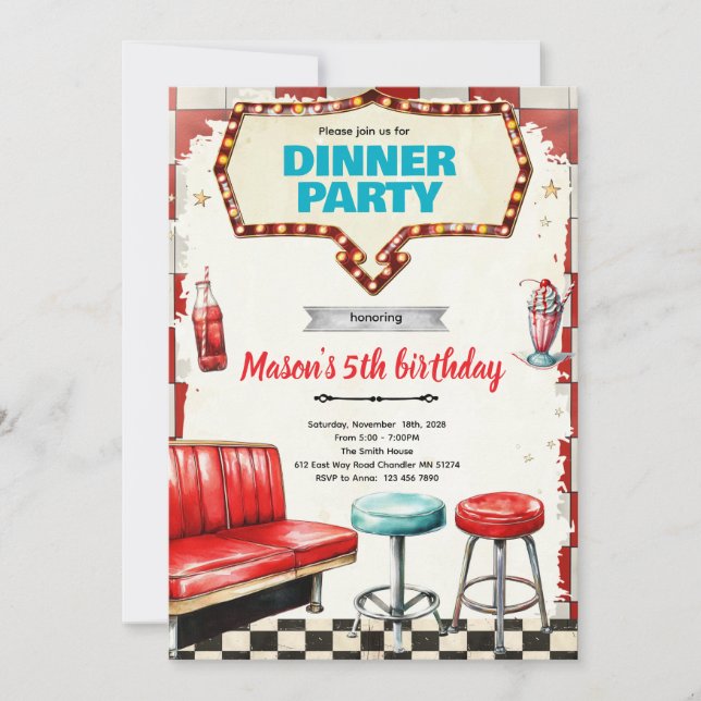 Convites 50s dinner party invitation (Frente)