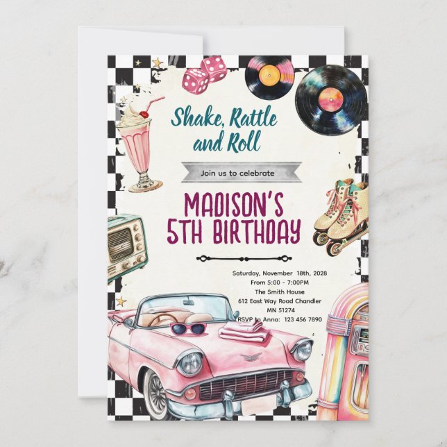 Convites 50s retro birthday party invitation (Frente)