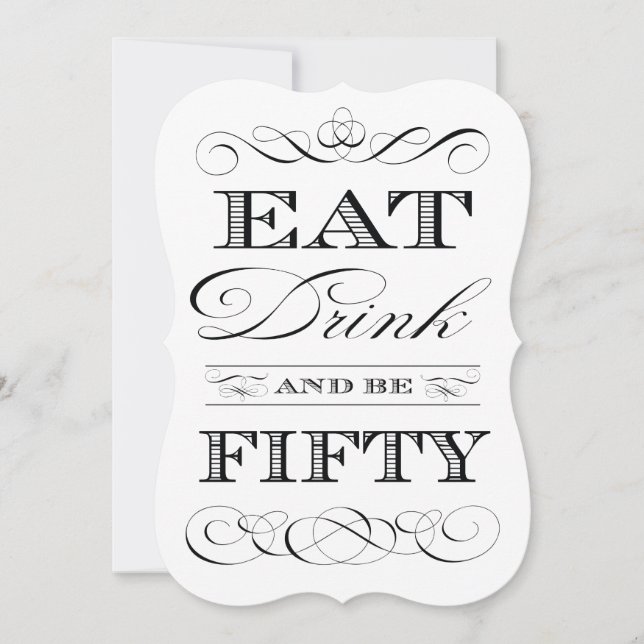 Convites 50th A festa de aniversário come a bebida e seja (Frente)