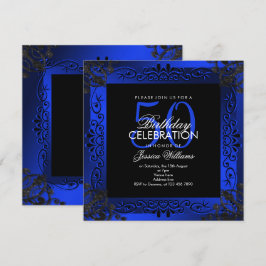 Convites 50th aniversário quadro decorativo azul chique
