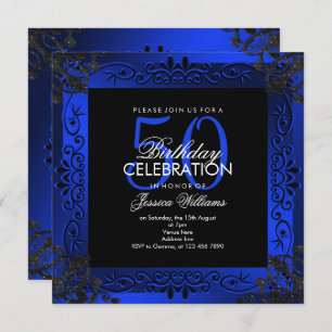 Convites 50th aniversário quadro decorativo azul chique