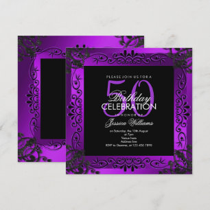 Convites 50th aniversário quadro decorativo roxo chique