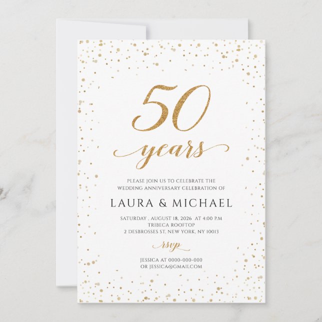 Convites 50th Anniversary Invitation, Gold Wedding Invites (Frente)