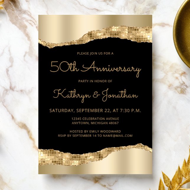 Convites 50th Anniversary Party Black Gold Mirror Foil  (Criador carregado)
