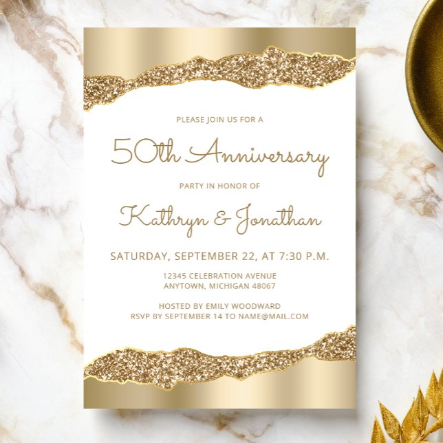 Convites 50th Anniversary Party Gold Foil Glitter  (Criador carregado)