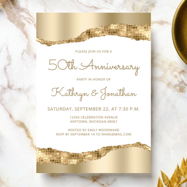 Convites 50th Anniversary Party Gold Mirror Foil  (Criador carregado)