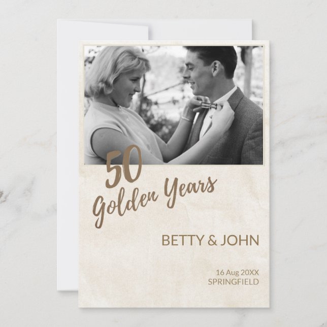 Convites 50th Anniversary Photo – Ivory Texture (Frente)