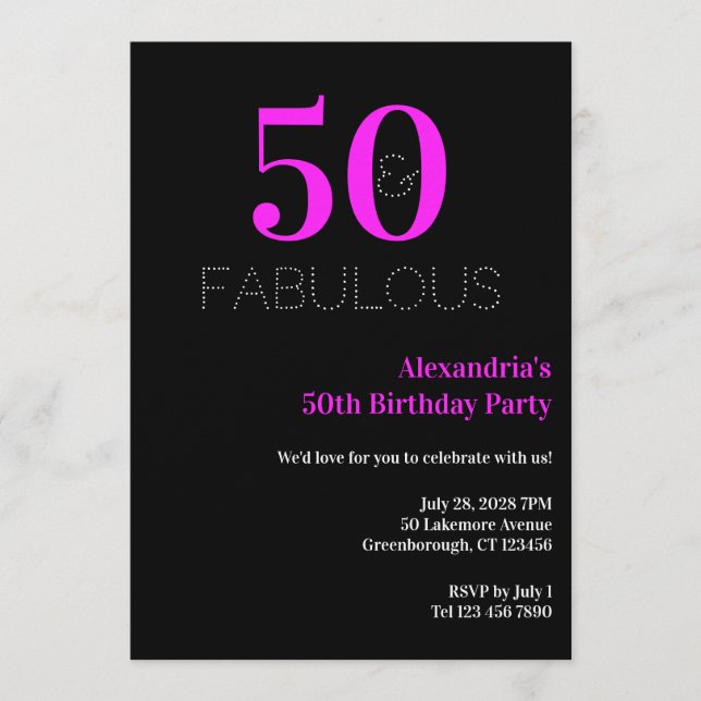 Convites 50th Birthday 50 fabulous Neon Pink Black Party (Frente)