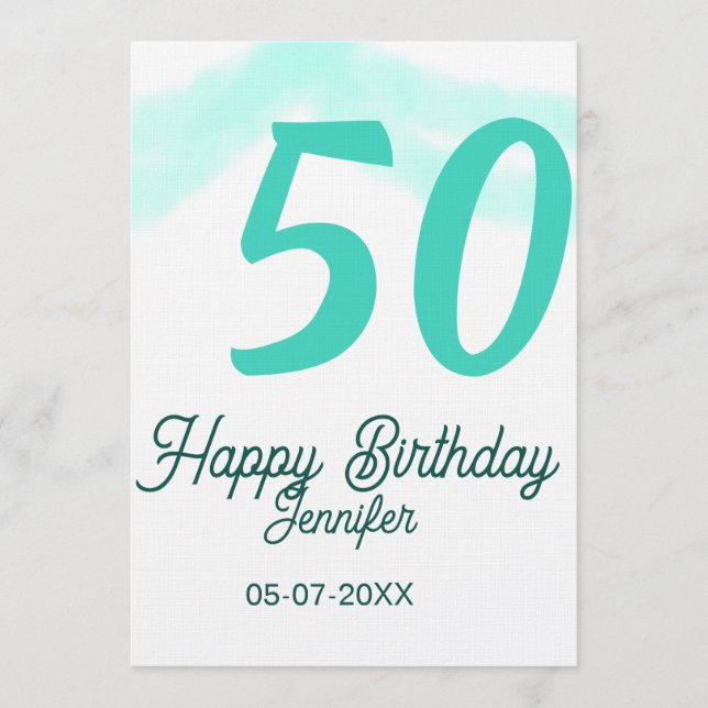 Convites 50th birthday add name date year green pastel bold (Frente)