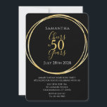 Convites 50th Birthday Black Gold Cheers to 50 Years Party<br><div class="desc">This is a chic and elegant 50th birthday party invitation. This stylish design is in classic black and gold. It has the message, "Samantha", "Cheers to 50 years" and the celebration date on the front and back. This modern, typography motif is framed by an elegant gold foil effect circle. on...</div>