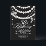 Convites 50th Birthday Black & White Elegant<br><div class="desc">Birthday party invitation elegant cute black watercolor bow with pearls modern  birthday invitation template. Elegant stylish birthday invitation is full of fun and cute design elements.</div>