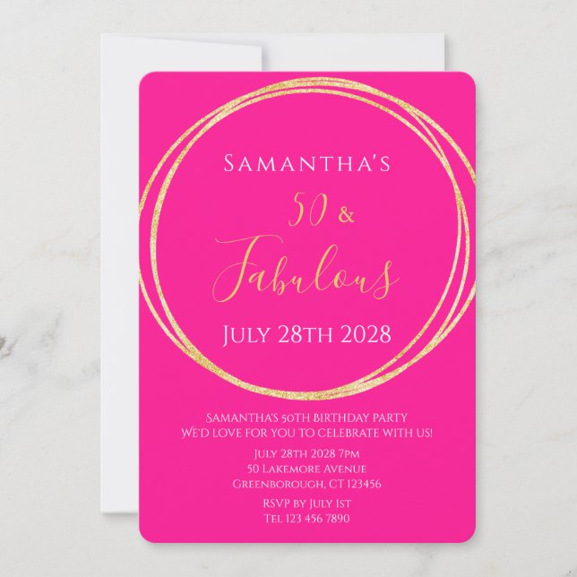 Convites 50th Birthday Hot Pink Gold Birthday Invitation (Frente)