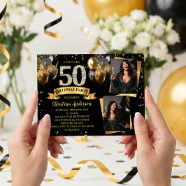 Convites 50th Birthday Modern Gold Glitter Balloons 2 Photo