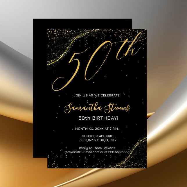 Convites 50th Birthday Party Gold and Black (Gold 50th Birthday Party Invitation on Black)