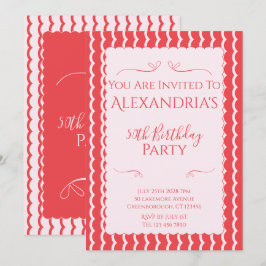 Convites 50th Birthday Party Modern Pink Red