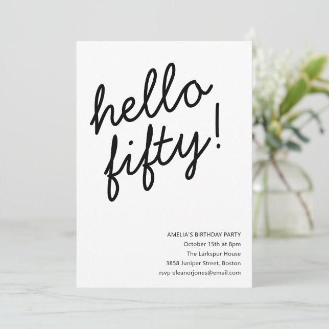 Convites 50th Birthday Party Modern Script Typography (Em pé/Frente)