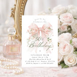 Convites 50th Birthday Party Pink Coquette Bow Rose Floral<br><div class="desc">A large blush pink coquette bow is decorated with elegant pink roses on this birthday invitation. Classic script calligraphy lets your guests know it's a milestone birthday. Easy to personalize with your party details.</div>