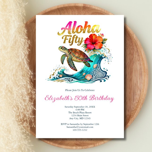 Convites 50th Fifty Birthday Tropical Ocean Beach Theme (Topical Ocean Beach Theme 50th Birthday party invitation. Aloha 50. Digital download or printed)