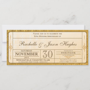 Convites 50th Gold Wedding Anniversary Invitation Ticket