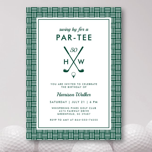 Convites 50th Golf Birthday Party Adult Any Age Green White (Golf birthday invitation for any age or a retirement party. Fully customizable. )