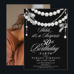 Convites 50th Surprise Birthday Black & White Photo<br><div class="desc">Birthday party invitation elegant cute black watercolor bow with pearls modern  birthday invitation template. Elegant stylish birthday invitation is full of fun and cute design elements.</div>