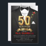 Convites 50th Surprise Birthday Tuxedo<br><div class="desc">Convite de Tuxedo,  convite de aniversário de Tuxedo,  convite de gravata negra,  secreto,  espião,  elegante,  homens,  arco,  convite de aniversário de 50 anos,  terno,  agente,  aniversário surpresa</div>