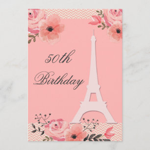 Convites 50th Torre Eiffel floral chique de Paris do
