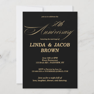 Convites 50th Wedding Anniversary Gold Faux Glitter Script