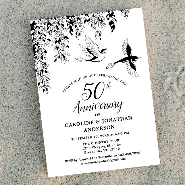 Convites 50th Wedding Anniversary Silver Birch Flying Birds (Criador carregado)