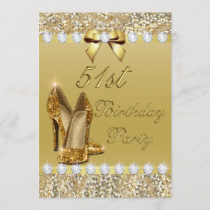 Convites 51ruas Aniversário Clássico Dourado Sequins Diaman