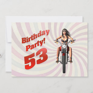 Convites 53ª festa de aniversário com uma garota em uma mot