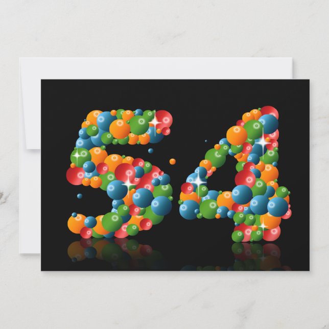 Convites 54ª Festa de aniversário, com bolhas e bolas (Frente)