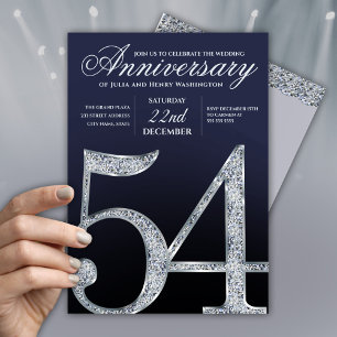 Convites 54º Aniversário Diamante Prata Azul Marinho Modern
