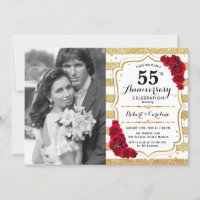 55º Aniversário com Foto - Dourado Branco Vermelho