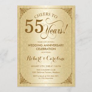 Convites 55º Aniversário de Casamento - Damasco Dourado