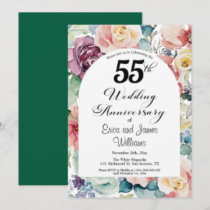 Convites 55º aniversário de casamento Script Elegante Flora