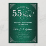 Convites 55º aniversário do casamento - Green Silver Damask<br><div class="desc">55º Convite de Aniversário de Casamento. Design elegante com cor damasco verde esmeralda e prata falsa. Apresenta a fonte do script. Saúde a 55 anos! Pode ser personalizado em qualquer ano de casamento! Envie-me uma mensagem se precisar de mais personalização.</div>