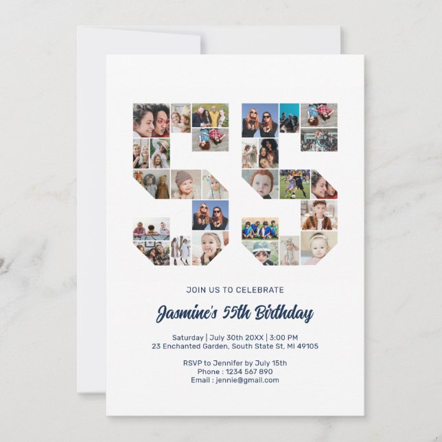 Convites 55º Aniversário Número 55 Colagem Personalizada de (Frente)